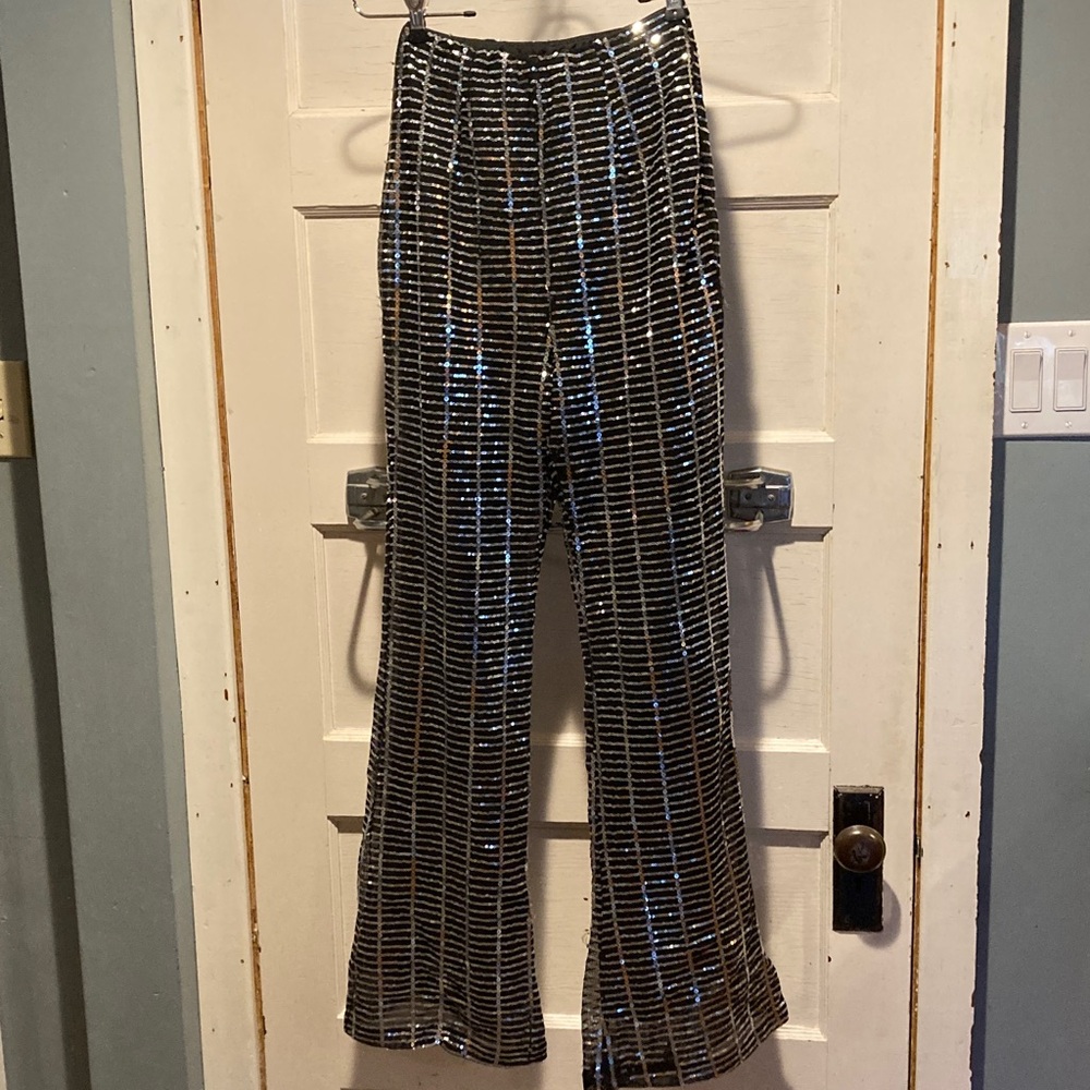 Sequin Striped Flare Pants